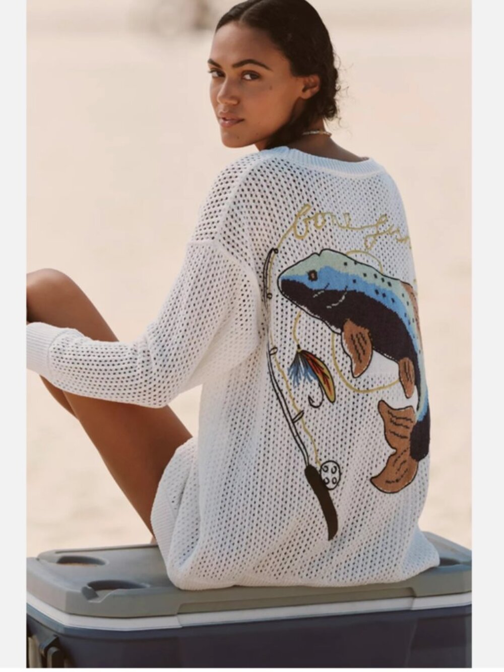 Anthropologie Celandine Icon Cardigan Sweater Fish Fishing Nautical XXS NWT